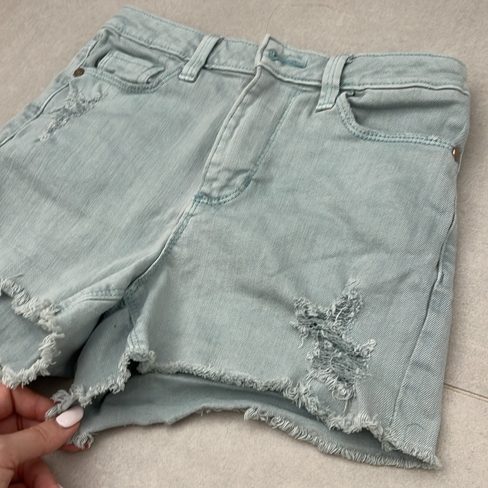 Clockhouse high waist shorts size EUR 34 /US 4 Teal color Jean shorts distressed